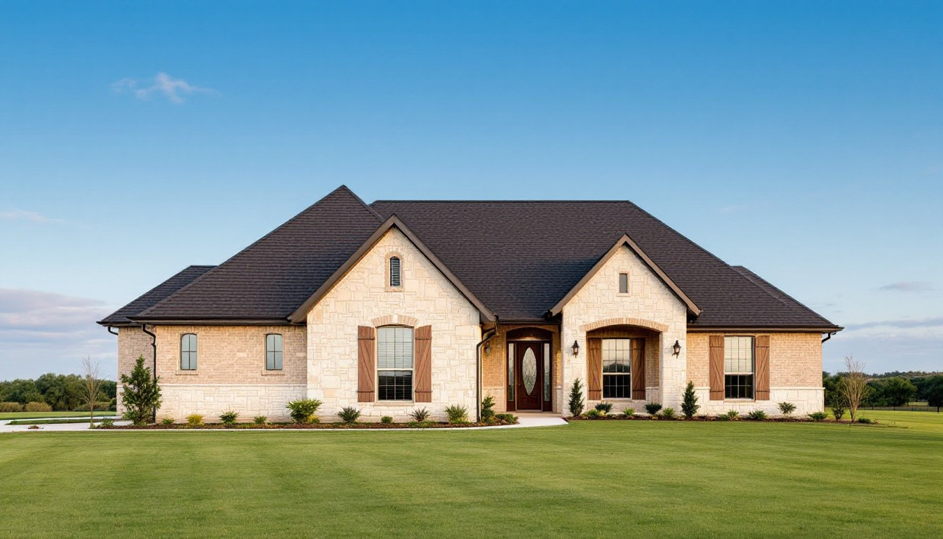 New architectural shingle roof on a limestone Texas hill country home