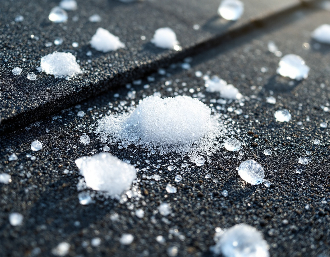 Chalk-circled hail damage on asphalt shingles